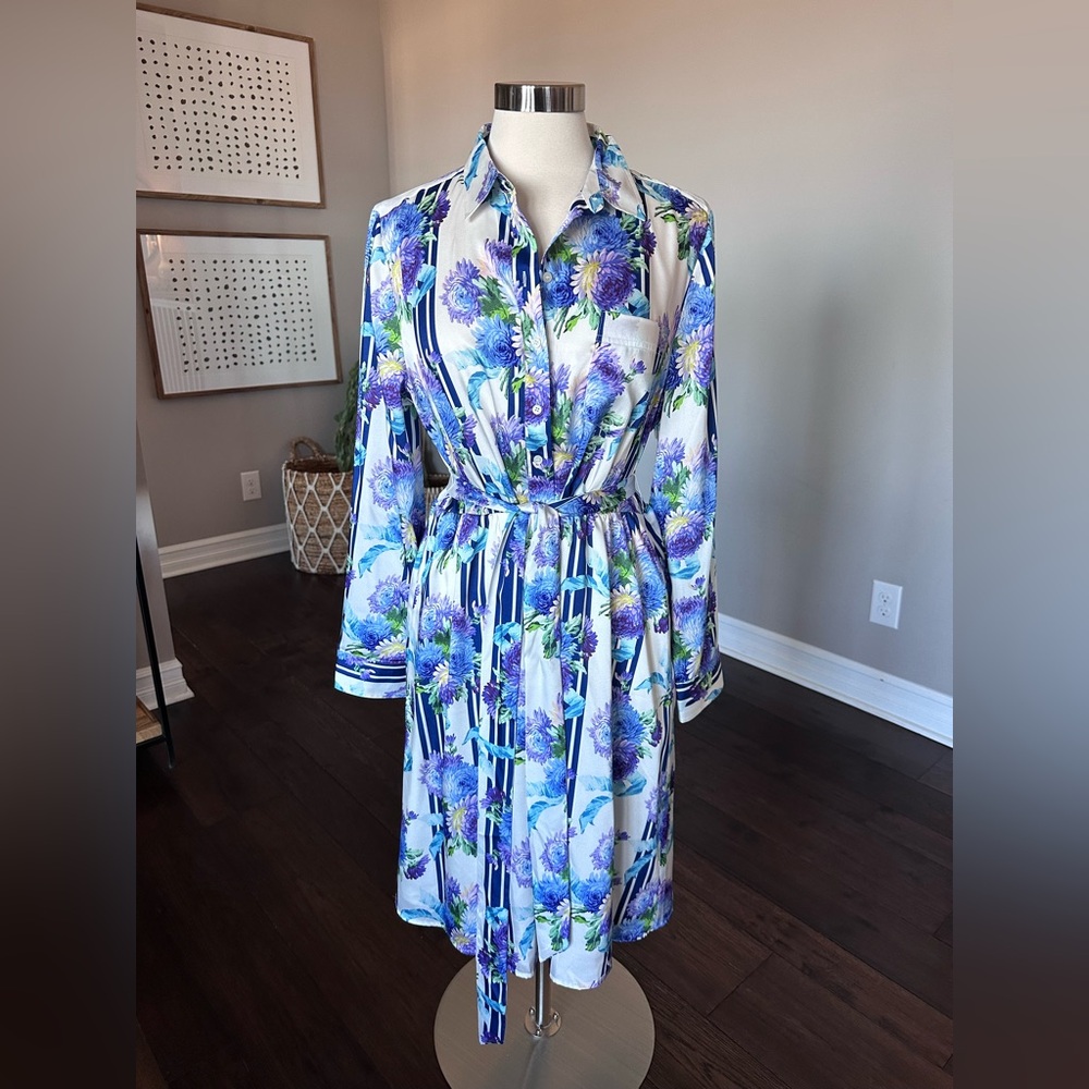 J. Crew Shirt-Dress Vintage Blue/Ivory Floral Garden Wedding Romantic 14 NWTs - Picture 3 of 13